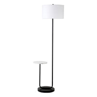 Hudson&Canal Jacinta Floor Lamp with Marble Tray Table and Fabric Shade - Blackened Bronze/White-Modern and contemporary design for your living room, office space, bedroom, or reading nook