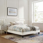 Modway Yasmine Channel Tufted Performance Velvet Queen Platform Bed with Tapered Black Wood Legs - White-Bed Frame Weight Capacity: 800 lbs