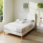 HOMCOM Queen Size Adjustable Headboard Platform Bed Frame - White-EVA pads, hook-and-loop slats, and non-slip feet reduce noise