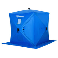 Outsunny 2 Person Pop Up Ice Fishing Tent Shelter with Carry Bag - Blue-Pop up ice tent, easy to set up and take down 