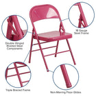 Flash Furniture HERCULES ColourBURST Series Shockingly Fuchsia Triple Braced & Double-Hinged Metal Folding Chair-Double-Hinged