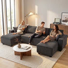 HOMCOM U-Shaped Sofa Couch with Double Chaises - Dark Grey-Matching pillows provide extra lumbar or neck support for optimal relaxation  