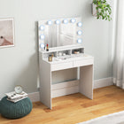 HOMCOM Makeup Vanity Desk with Lighted Mirror and Charging Station - 31.5" L x 15.7" W x 53.1" H - White-Melamine-coated particleboard resists wear and tear 