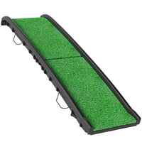 PawHut 61" Folding Pet Ramp with Grass Surface and Raised Side Rails - Black-Extra-long 61" (150 cm) ramp creates a gentle slope, protecting your pet's joints 