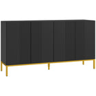 HOMCOM 55.1" L Sideboard Buffet Cabinet - Black-Fluted lines and gold base for a stylish look