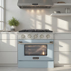 Kucht 30" KNG Series Pro Style Propane Gas Range - Stainless Steel/Light Blue-Heavy-duty cast-iron cooking grates withstand intense heat and allow cookware to move between burners without lifting