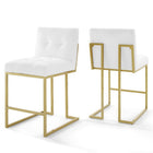 Modway Privy Gold Stainless Steel Upholstered Fabric Counter Stool - Gold White - Set of 2-Glam Deco Kitchen Counter Stool Set of 2