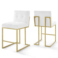 Modway Privy Gold Stainless Steel Upholstered Fabric Counter Stool - Gold White - Set of 2-Glam Deco Kitchen Counter Stool Set of 2