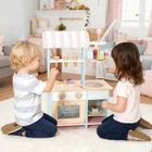 Qaba Kids Wooden Ice Cream Toy Shop with Toy Food - Light Blue-Features a 2-in-1 design with an oven for double role-play fun 