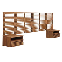 Modway Render 8-Piece Wall Mount King Headboard with Nightstands - Walnut-Headboard and Nightstands Set