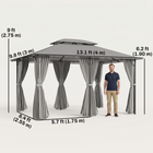 Outsunny 10 ft W x 13 ft L Patio Gazebo Canopy with Curtains - Dark Grey-Firm construction with 2-tier vented canopy ensures stability in strong winds