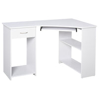 HOMCOM 47.2" L-Shaped Desk with Keyboard Tray - White-Simple, modern design in a clean colourway is suitable for all home and office spaces