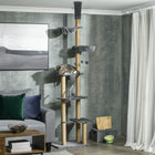 PawHut 90.5" - 98.5" Floor-To-Ceiling Cat Tree Tower - Grey-90.6" -98.4" H (230-250 cm) adjustable height, can be secured to the ceiling using the included tension rod for added safety			 