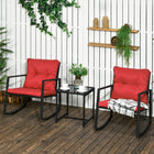 Outsunny 3-Pieces Rocking Bistro Set - Red-Steel frame wrapped with PE rattan in exquisite workmanship for ensured durability   
