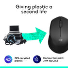 Logitech M280 Wireless Mouse - 3 Buttons - Black-Plastic parts in M280 include certified post-consumer recycled plastic (Black/Graphite: 76%, Blue/White/Grey/Red: 58%)(2)