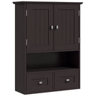 kleankin Bathroom Wall Cabinet with Shelf and Drawers - Brown-Wall-mounted design is space-saving