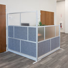 Luxor Modular Wall Extension - 70" W x 48" H - Segmented Grey Frame, Frosted Acrylic, Cool Grey PET-Enhances light flow while reducing distractions
