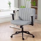 HOMCOM Criss Cross Wide Office Chair with Arms and Wheels - Grey-Features adjustable seat and armrest height, a gentle rocking function for personalized comfort