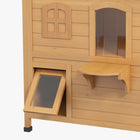 PawHut - Maison pour chat d’extérieur à 2 étages en bois pour chats errants, jaune-Toit en asphalte et traitement résistant aux intempéries, peut être utilisé par temps léger 