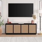 Hudson&Canal Pryce TV Stand for TV's up to 78" - Black Grain/Natural Rattan-Constructed of sturdy MDF and faux natural-colored rattan in a handcrafted black grain finish