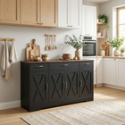 HOMCOM 55" Farmhouse Sideboard Buffet Cabinet for TVs up to 60 Inch with Barn Doors - Black-Bring farmhouse charm to your kitchen with barn doors and dark brown top