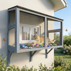 PawHut Catio Outdoor Enclosure for Window, Outdoor Cat House, 39.4" L - Grey-Two doors allow easy access or connection to an extended play area