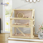 PawHut 30" H 3-Tier Wooden Hamster Cage with Deep Bottom, Hut, Seesaw, Exercise Wheel and Ramps-Three-layer structure allows varied play and rest areas 