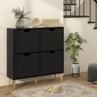 HOMCOM Shoe Cabinet with 4 Flip Drawers - Black-Two-level adjustable shelf in the flip drawers
