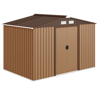 Outsunny Garden Storage Shed with Steel Foundation - 9.1' x 6.4' x 6.3' - Brown-Large inner space for storing tools bicycle, garden tools, lawn care equipment and more 