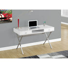 Monarch Specialties 7211 48" Computer Desk - Glossy White/Chrome Metal-Thick panel table top construction for a rich, full look in the home office space of your small home, apartment or condo 