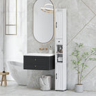 HOMCOM 73" Tall Narrow Bathroom Storage Cabinet - White Wood Grain-Modern farmhouse style with barn-style doors adds rustic appeal