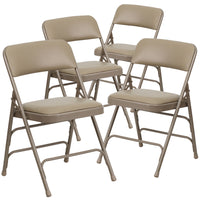 Flash Furniture HERCULES Series Curved Triple Braced & Double Hinged Beige Vinyl Metal Folding Chair-Set of 4 Padded Metal Folding Chairs