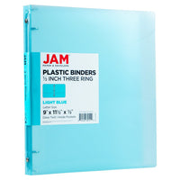 JAM Paper Plastic 0.5" 3-Ring Binder - Light Blue-Colour: Light Blue | Be stylish and organized with colourful binders.