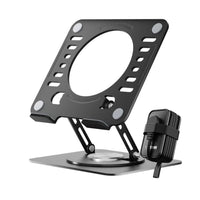 Uncaged Ergonomics Travel Pack RISE Swivel Laptop Stand & Travel Charger - Black-Rise Swivel Adjustable Laptop Desk Stand 2.0 holds laptops in an ergonomic friendly position.