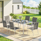 Outsunny 7 Piece Garden Dining Set with 6 Stackable Chairs - Grey-Triple-folding chaise lounge adjusts easily through 5 angles for comfort