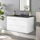 Modway Render 36" Wall-Mount Bathroom Vanity - White/Black-Walnut Grain Vanity