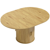 HOMCOM 43.3"-59" Round Extendable Table with Double Shelves & Fluted Doors for 4-6 - Natural Wood-Extendable tabletop adjusts easily for different gatherings