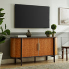 Modway Coralie 63" Curved Vegan Leather Oval Sideboard - Walnut Tan-Sliding Doors