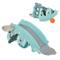 Qaba 3-in-1 Kids Slide and Rocking Horse - Green-3-in-1 function, can be used as rocking horse, slide and basketball hoop 