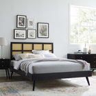 Modway Sidney Cane and Wood Queen Platform Bed with Splayed Legs - Black-Assembly Required