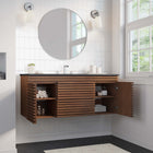 Modway Render 48" Wall-Mount Bathroom Vanity - Walnut/Black-Full-Extension Drawers