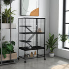 PawHut 54" H 4-Tier Rolling Small Animal Cage with Shelf - Black-Ramp, water bottle and food bowl included 