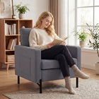 HOMCOM Modern Accent Chair with Metal Legs and Thick Cushion for Bedroom - Dark Grey-A pocket on each side for remote, magazine and other small items
