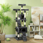 PawHut 68" Multi-Level Large Cat Tree Tower with Condo - Grey-Solid particle base construction wrapped with warm and soft plush 