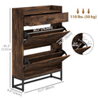 HOMCOM Narrow Shoe Cabinet with 2 Flip Doors & Top Drawer - Rustic Brown-The inside shelves are 3-level adjustable or removable to satisfy shoes of different heights