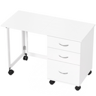 HOMCOM 42" Foldable Mobile Computer Desk with 3 Drawers and Wheels - White Wood Grain-Desktop opens to 42.1" L x 19.7" W, folds to 20.5" L x 19.7" W