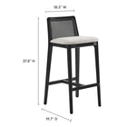 Modway Monarch Wood and Rattan Bar Stool - Black Black Heathered Weave Ivory-Cane Rattan Backrest