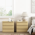 Manhattan Comfort Molly 26" Modern Nightstand 2-Piece Set - Natural Oak-Includes 3 Drawers with .75 Extension