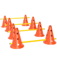 PawHut Portable Dog Agility Hurdle Cone Set with 8 Cones, 8 Poles and Carry Bag - Orange-Four-piece set includes eight cones, eight poles and a storage bag 