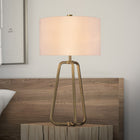 Hudson&Canal Marduk 25.5" Tall Table Lamp with Fabric Shade - Brass/White-Includes a 6 ft. cord with rotary socket switch